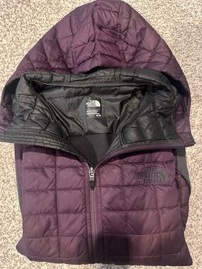 The North Face Men’s Quilted Hooded Jacket - Plum with Grey Trim